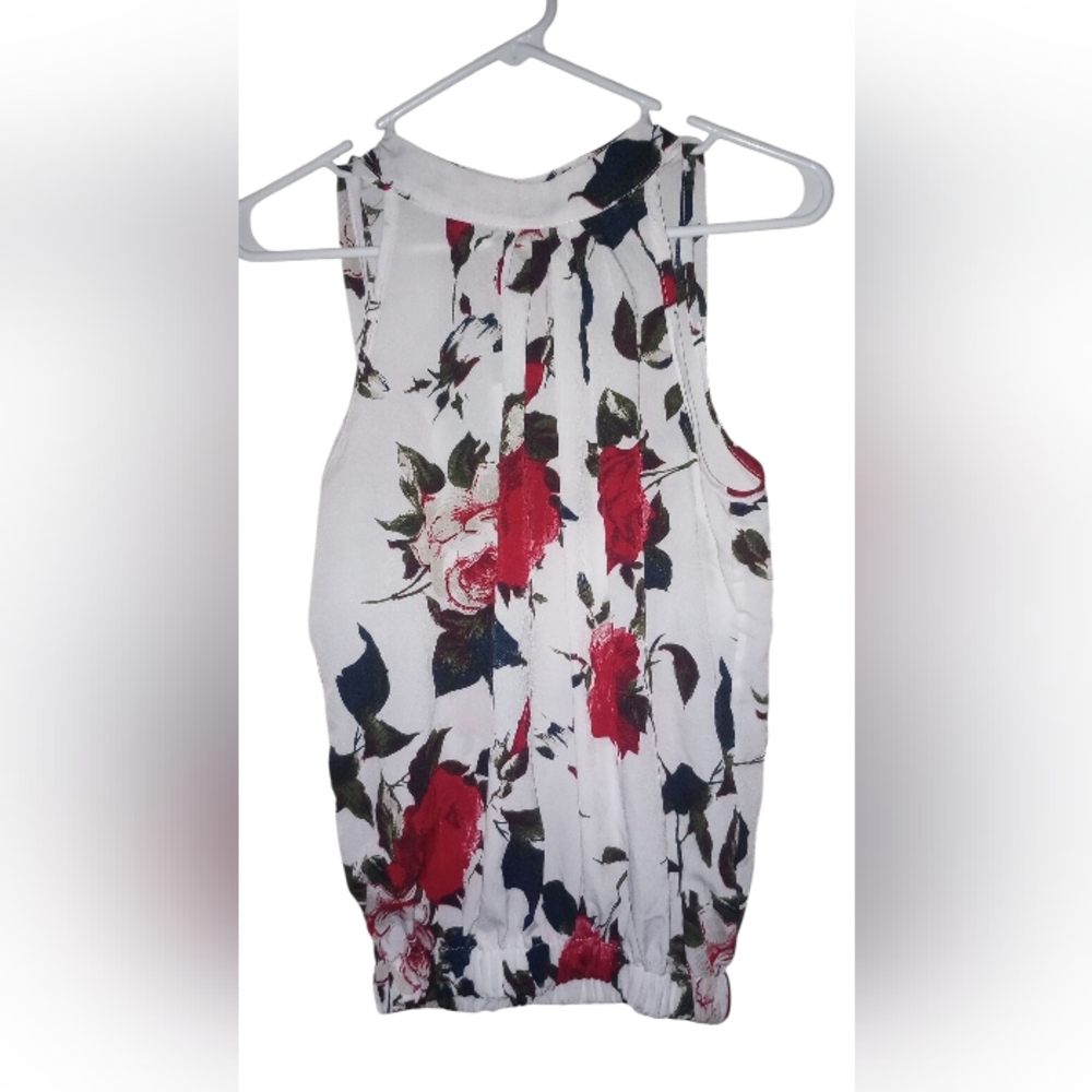 Floral Sleeveless Blouse - Red, Black, and White
